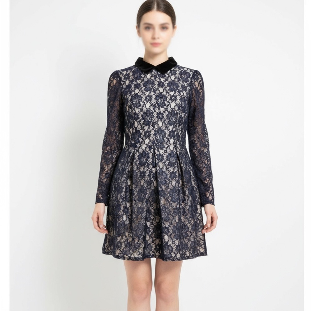 Jill Stuart Blue Peter Pan Lace Dress  Long Sleeve size XS PETITE NEW